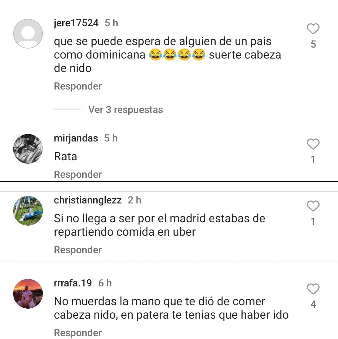 Algunos de los insultos que recibió Peter Federico en su publicación (@Llourinho)