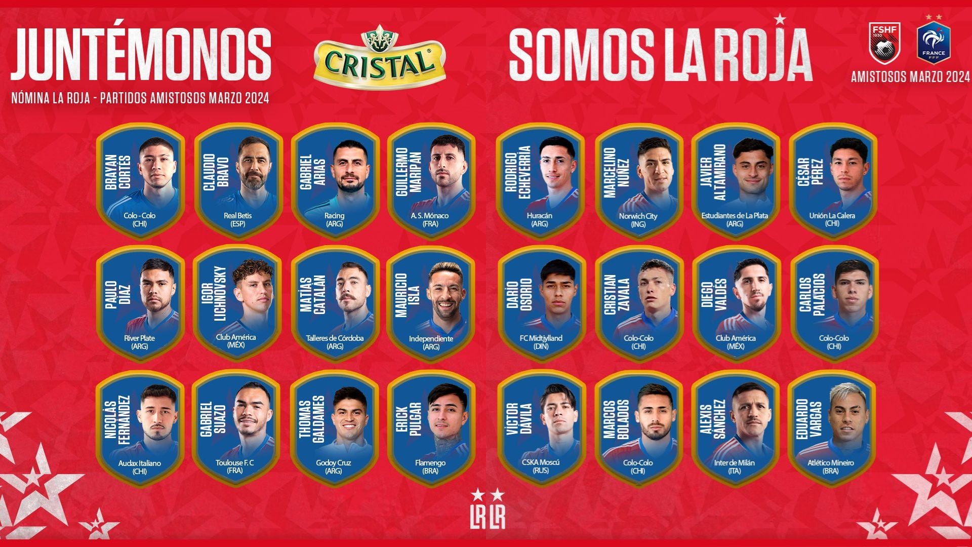 Estos son los convocados de Chile para los amistosos ante Albania y Francia.