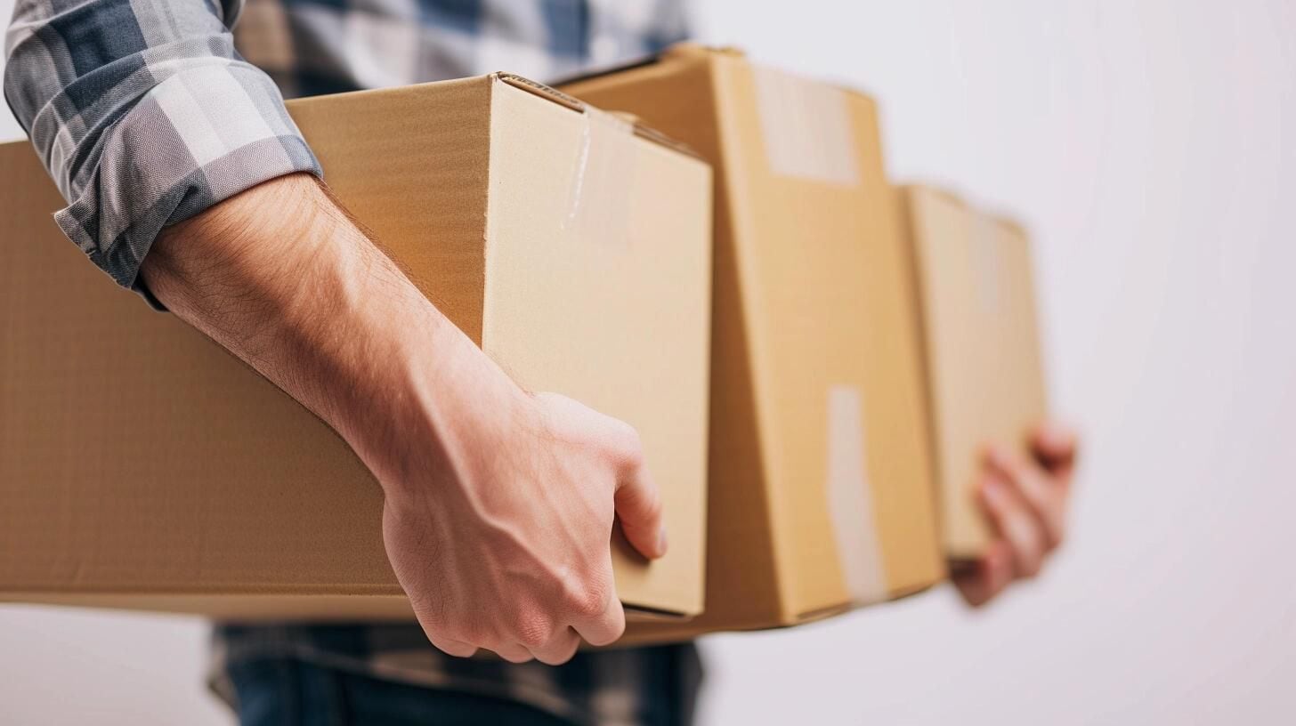 Empleado de servicio de delivery maneja paquetes de compras internacionales de una tienda online, preparando envíos para entrega domiciliaria, destacando la eficiencia en el proceso de importaciones y aduana. (Imagen ilustrativa Infobae)
