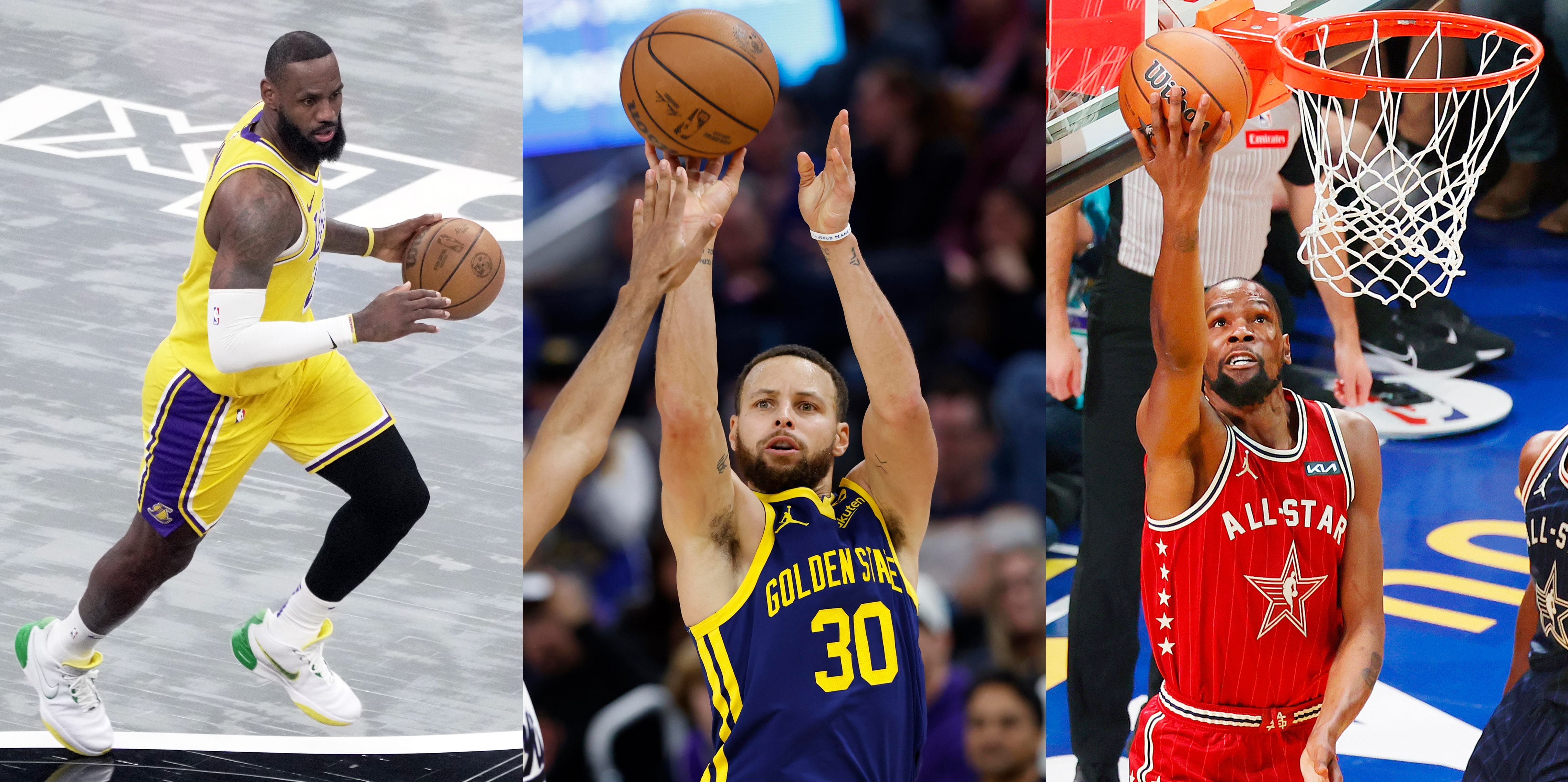 Lebron James, Stephen Curry y Kevin Durant, los tres jugadores que más ganan en la NBA. EFE 