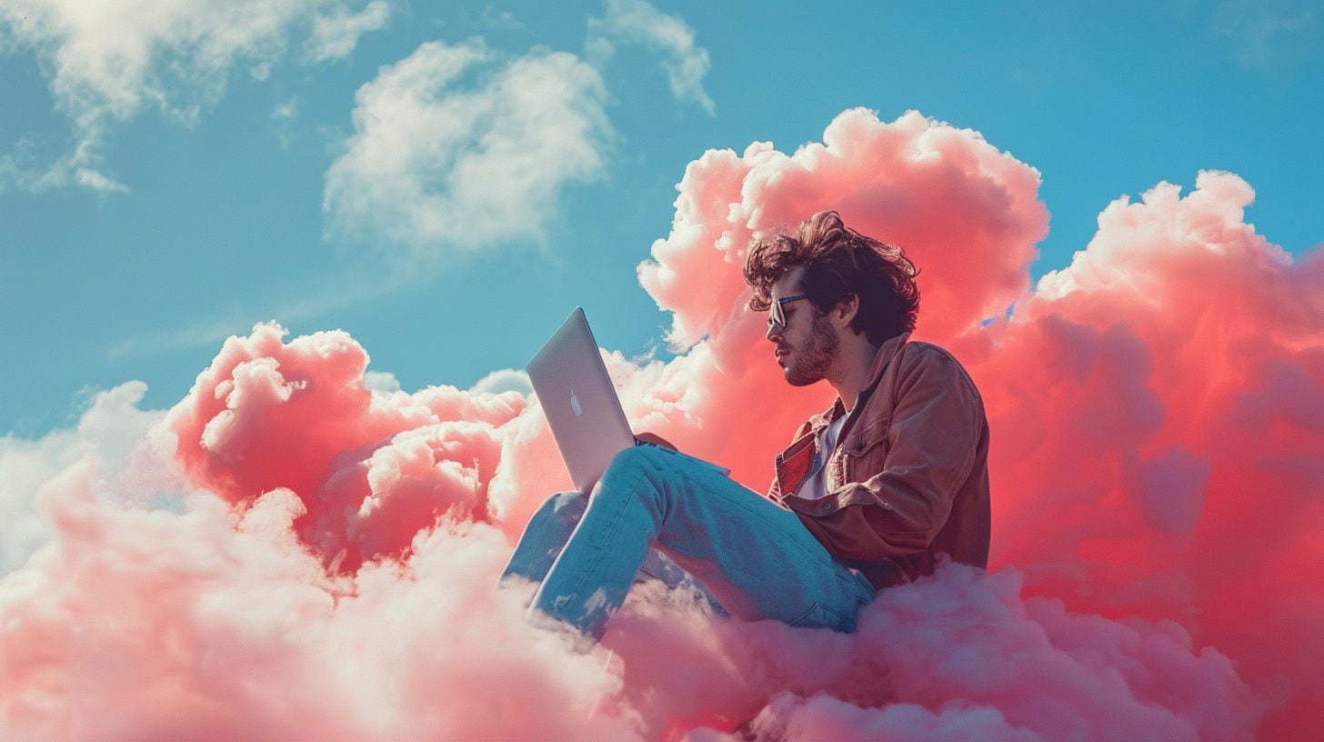 Un hombre sentado sobre una nube utilizando una computadora - (Imagen Ilustrativa Infobae)