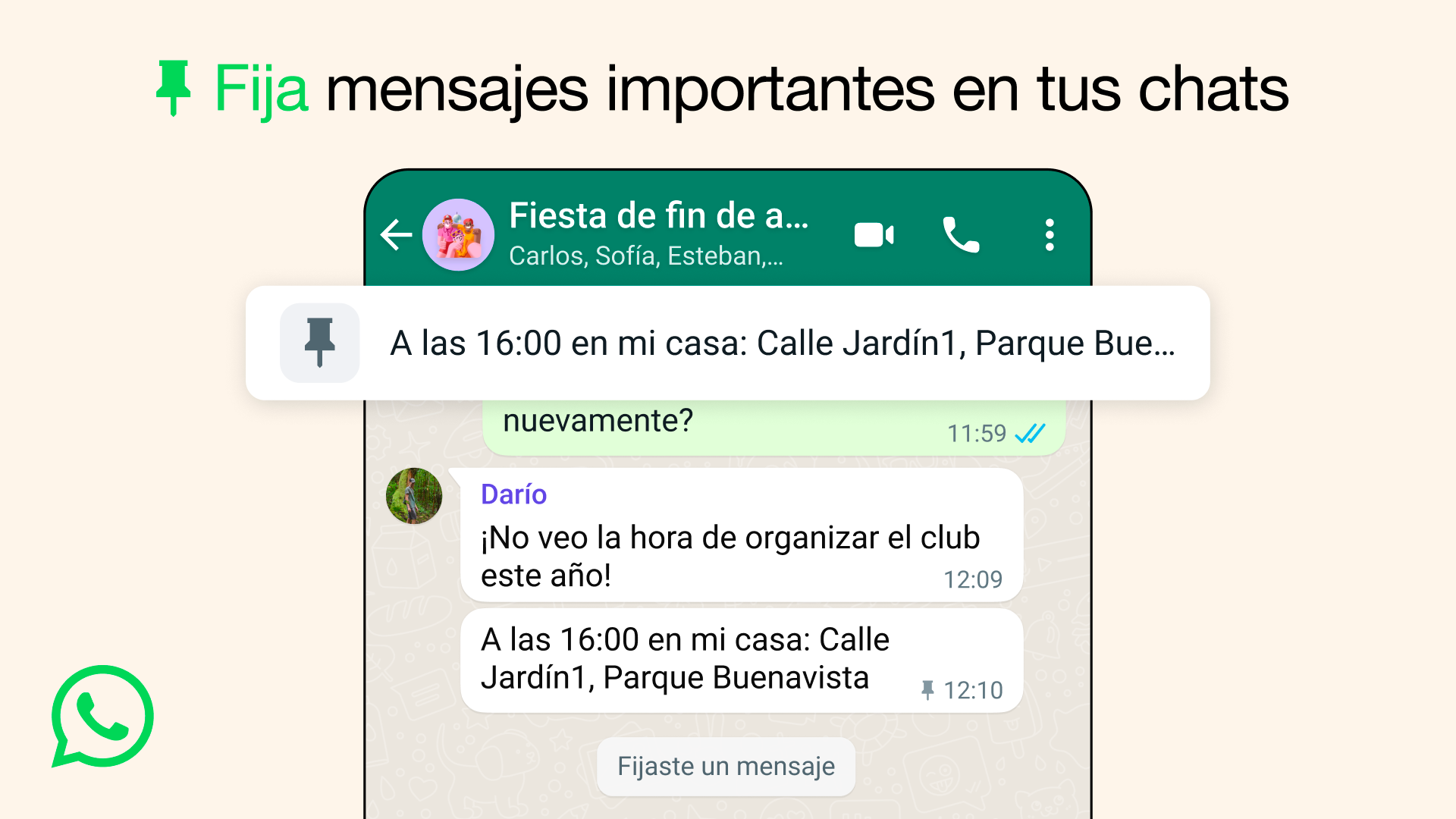 Para "anclar" un mensaje, solo se requiere pulsar prolongadamente sobre él y seleccionar “Anclar”. (WhatsApp)