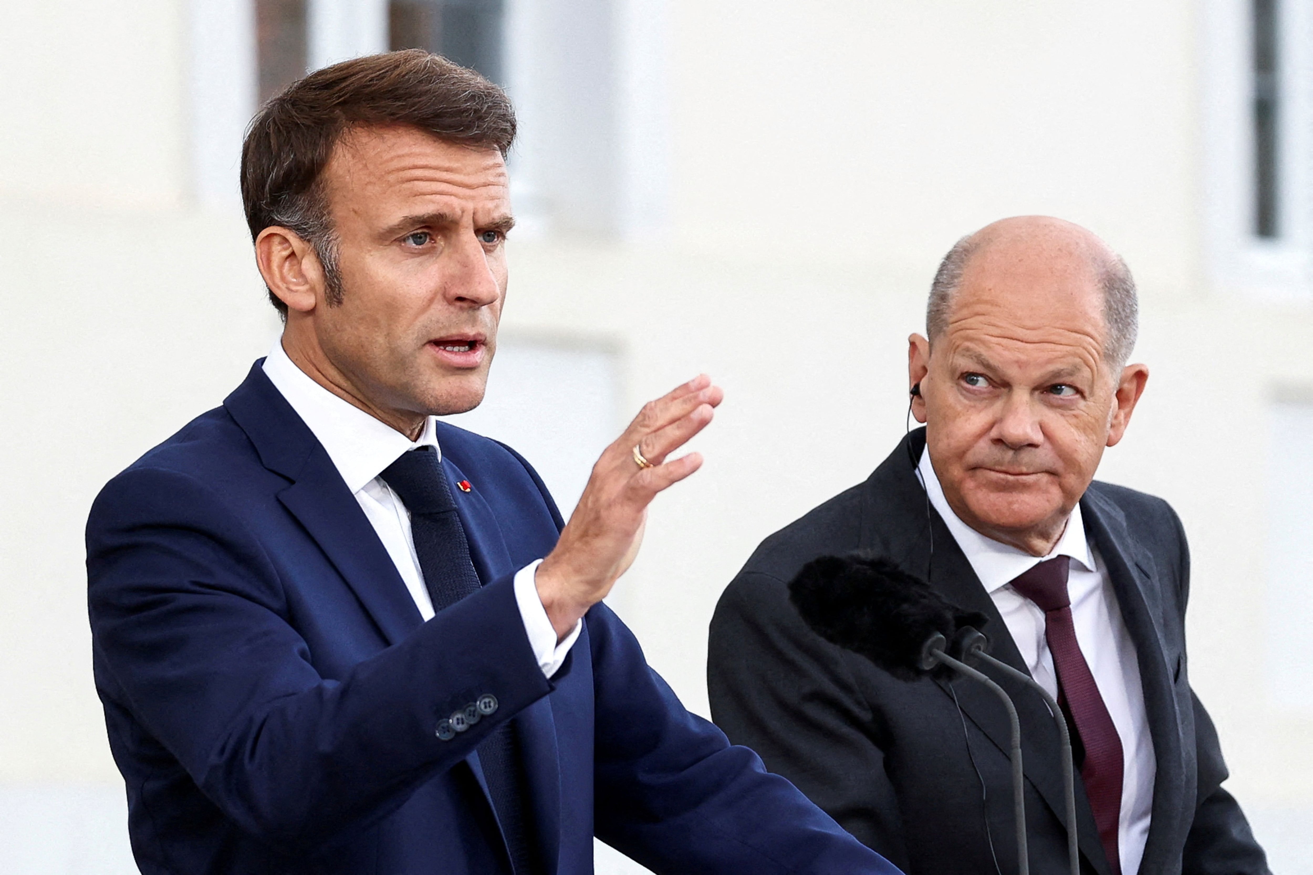 Emmanuel Macron, presidente francés, en su reciente visita a Alemania, junto a Olaf Scholz, canciller alemán