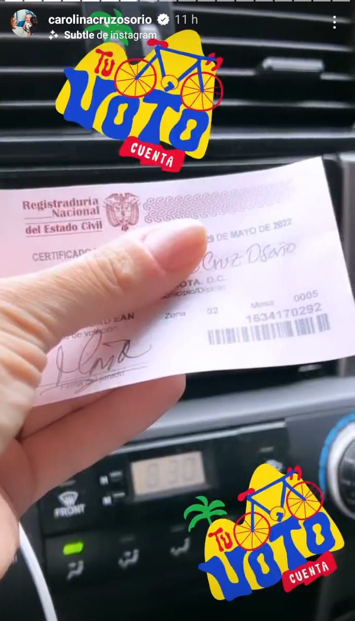 Carolina Cruz ya votó durante las elecciones presidenciales del 29 de mayo de 2022. Foto: Instagram @carolinacruzosorio