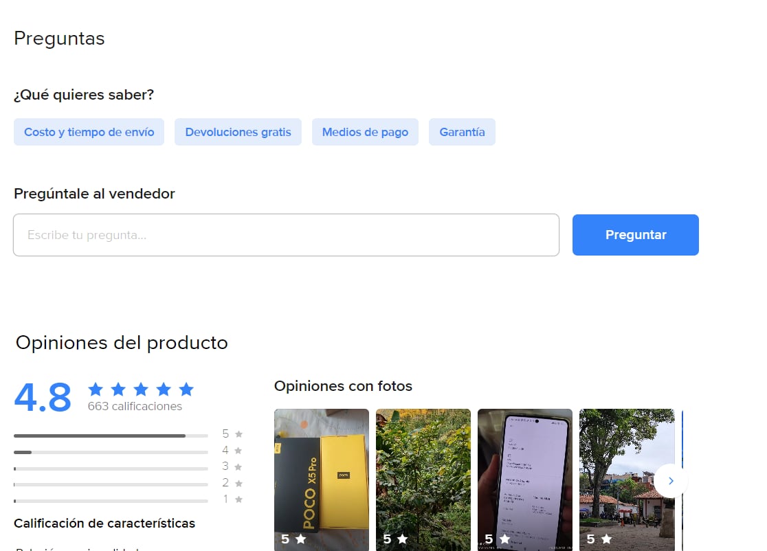 En el apartado de comentarios, encuentras calificaciones del producto. (Mercado Libre)