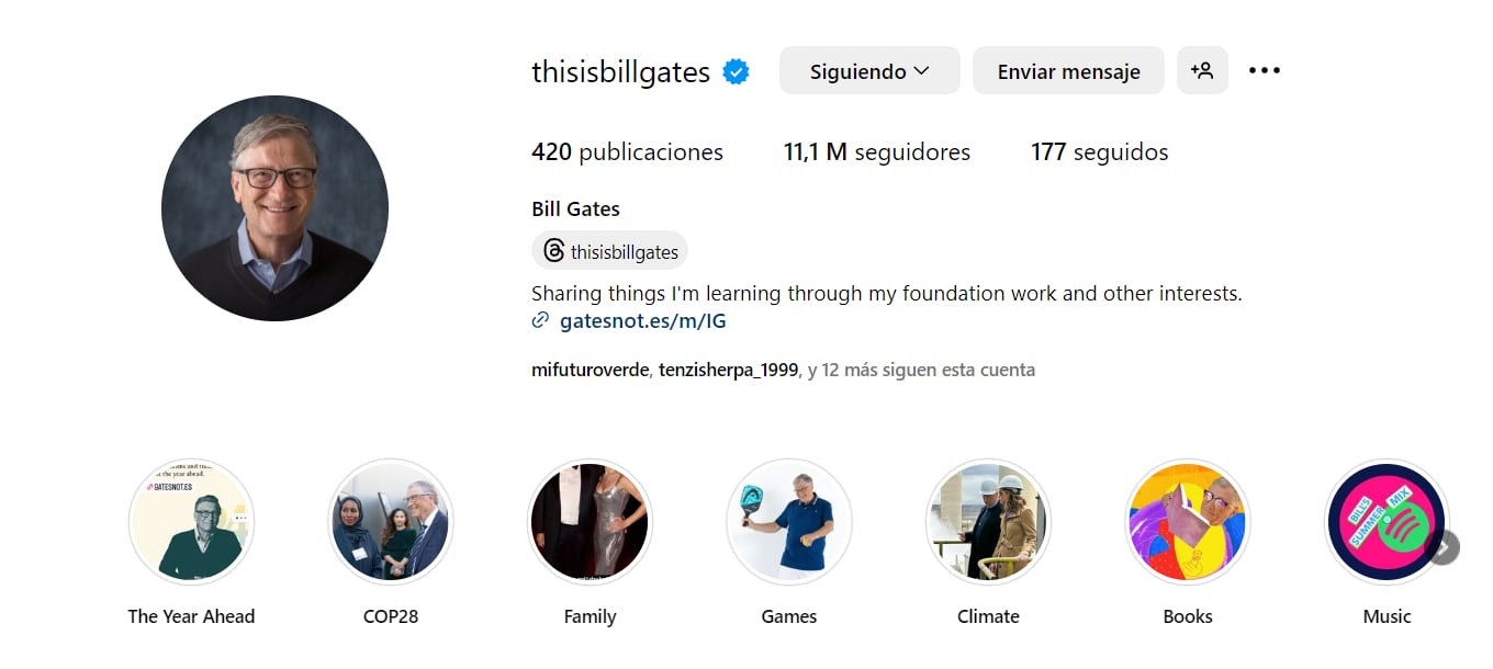 Las cuentas verificadas pertenecen a figuras publicas o empresas reconocidas. (Instagram: thisisbillgates)