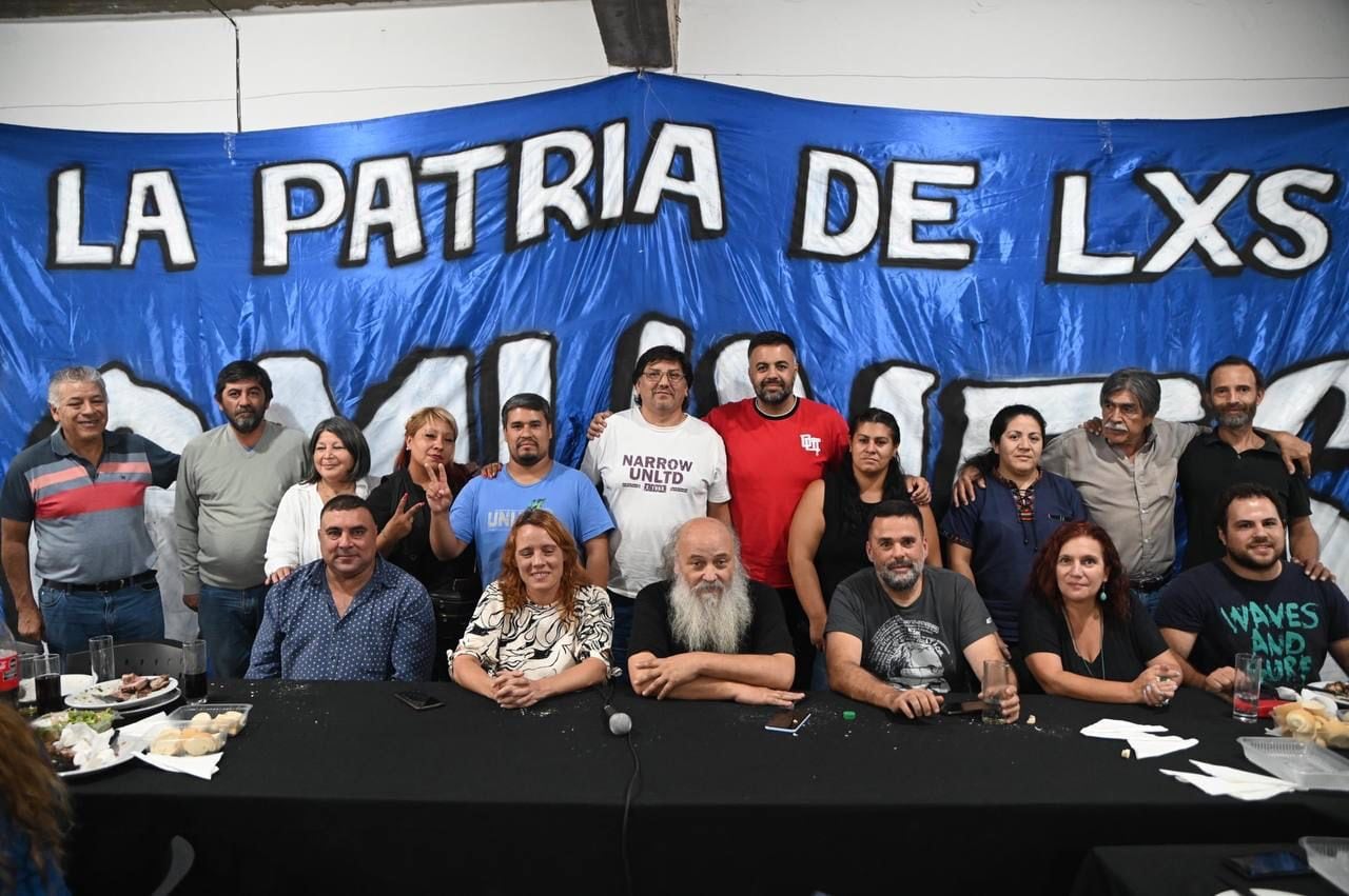 Emilio Pérsico, Patricia Cubría y Daniel Menéndez en un almuerzo del Partido de los Comunes