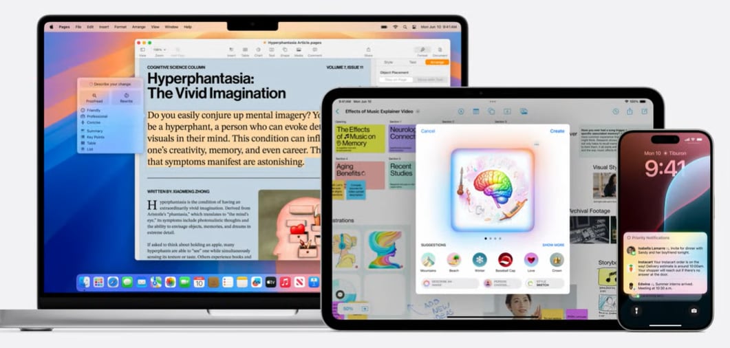 Apple Intelligense disponible en varios dispositivos Apple. (Foto: Apple)