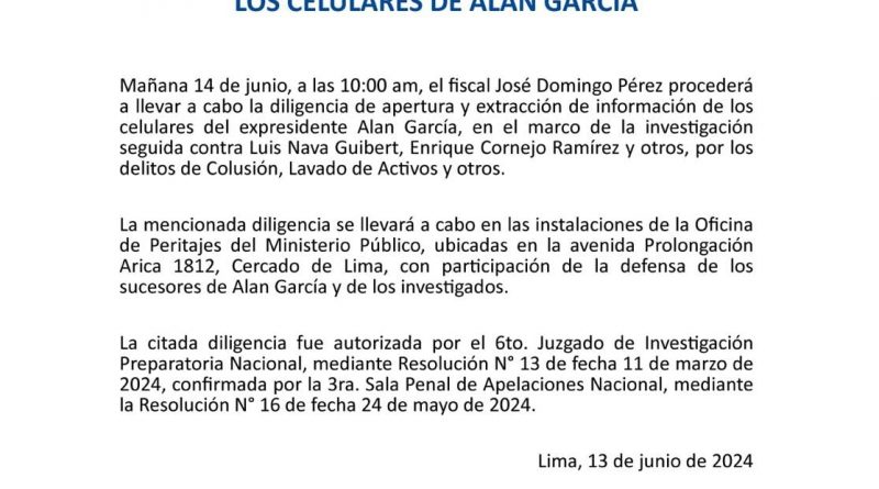 Fiscal José Domingo Pérez revisará los celulares de Alan García y extraerá información