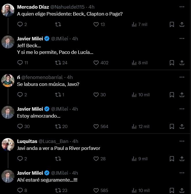 Milei respondió preguntas en redes sociales