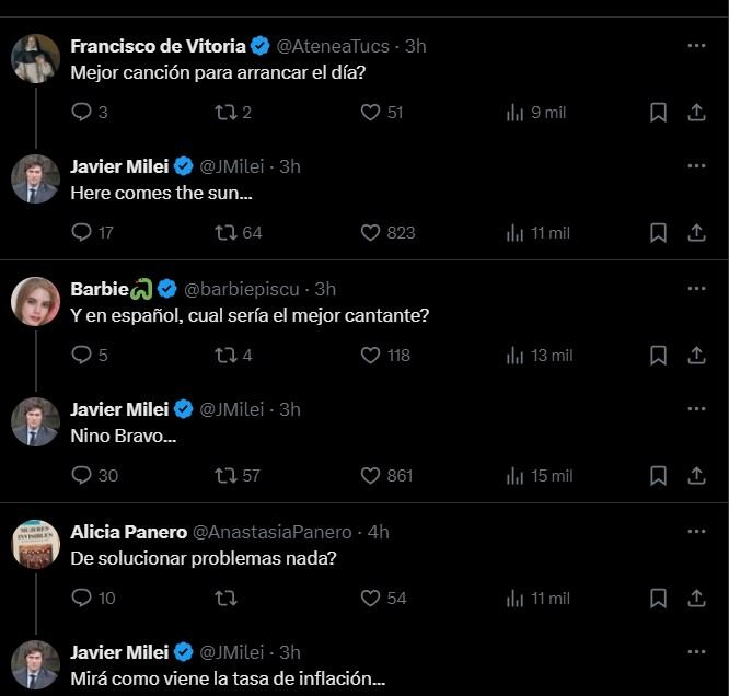 Milei respondió preguntas en redes sociales