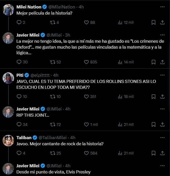 Milei respondió preguntas en redes sociales