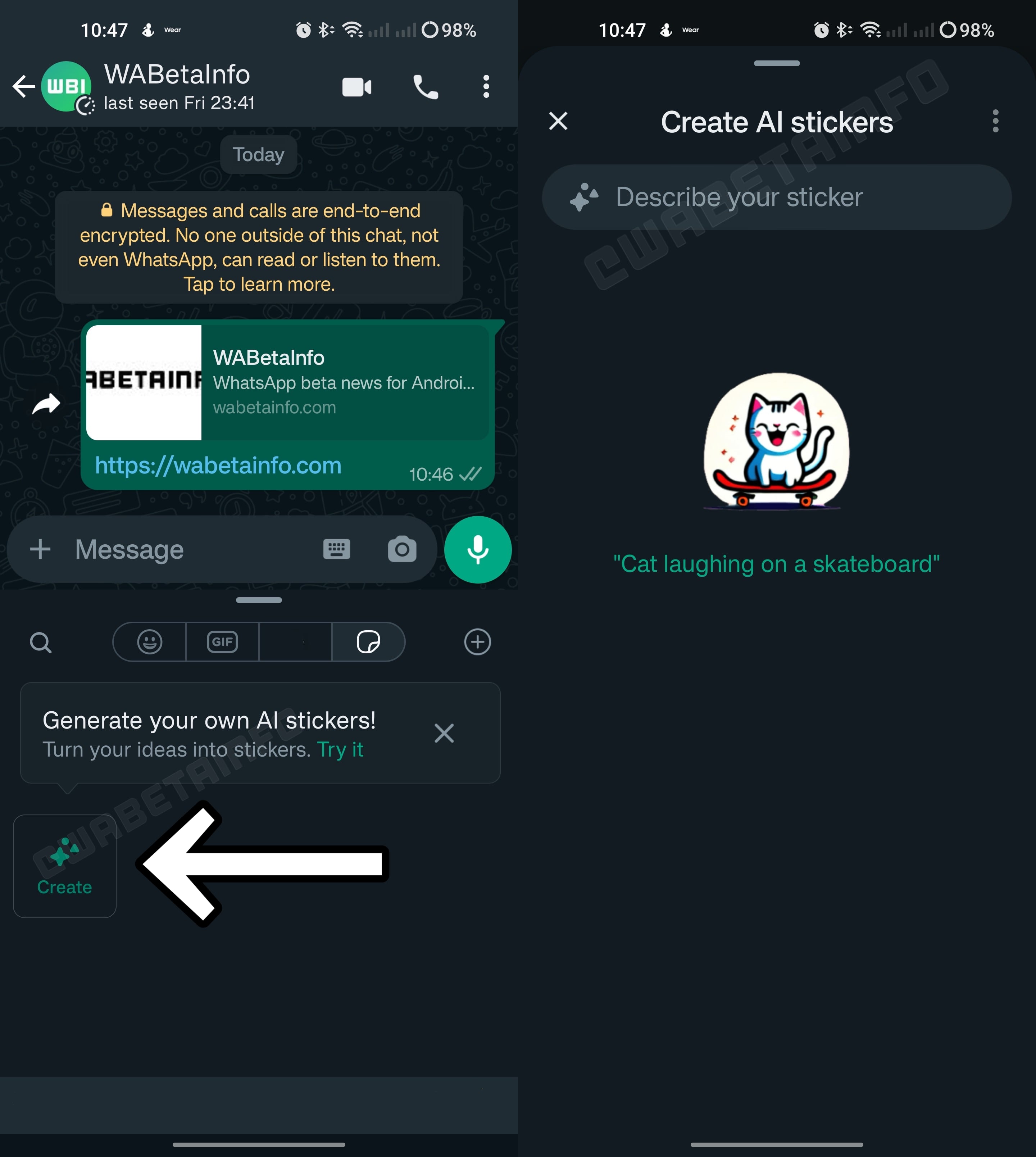 Generación de stickers con IA en WhatsApp beta para Android. (WABetaInfo)