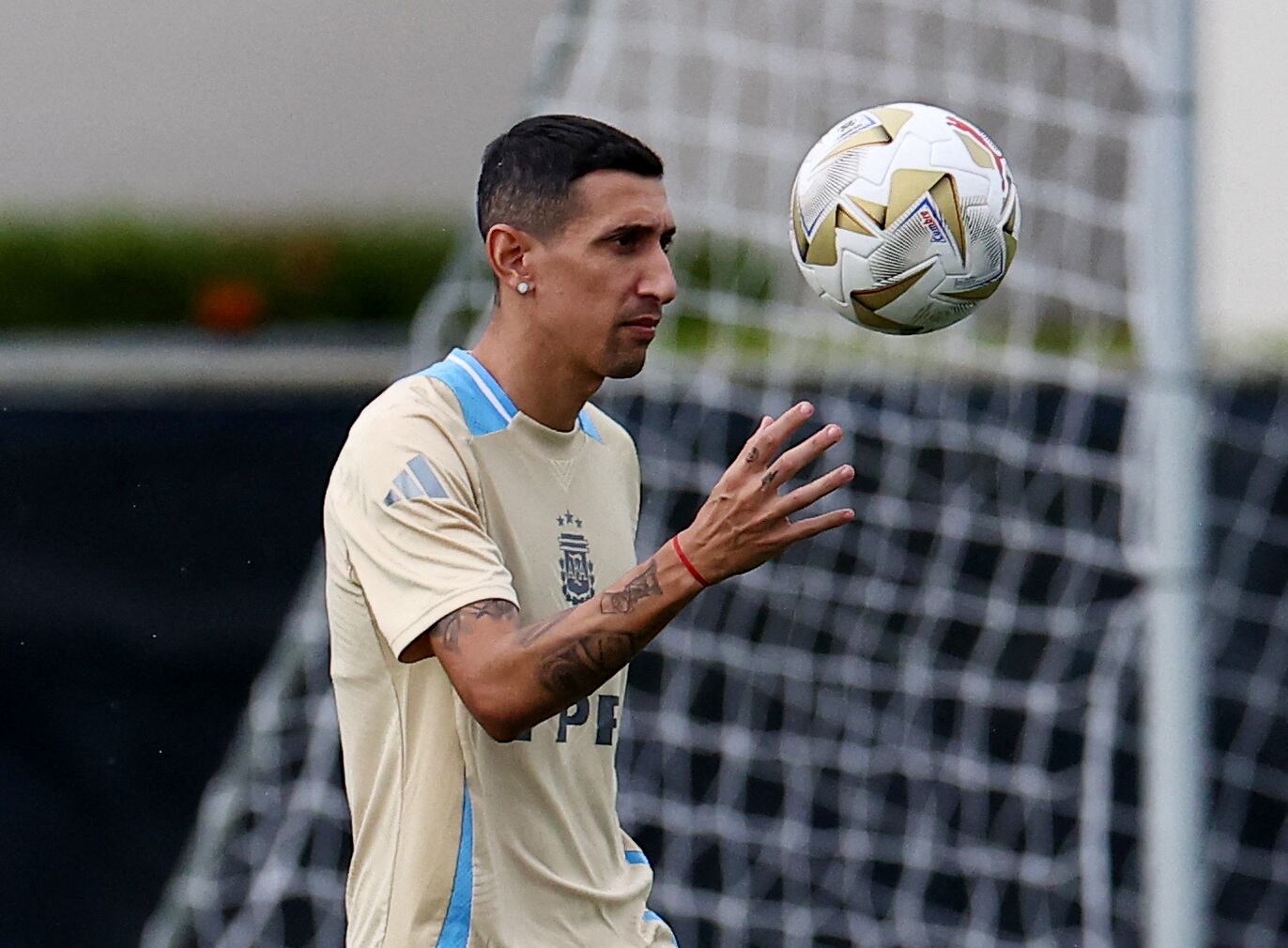 Ángel Di María durante uno de sus últimos entrenamientos con la selección argentina (REUTERS/Agustin Marcarian)