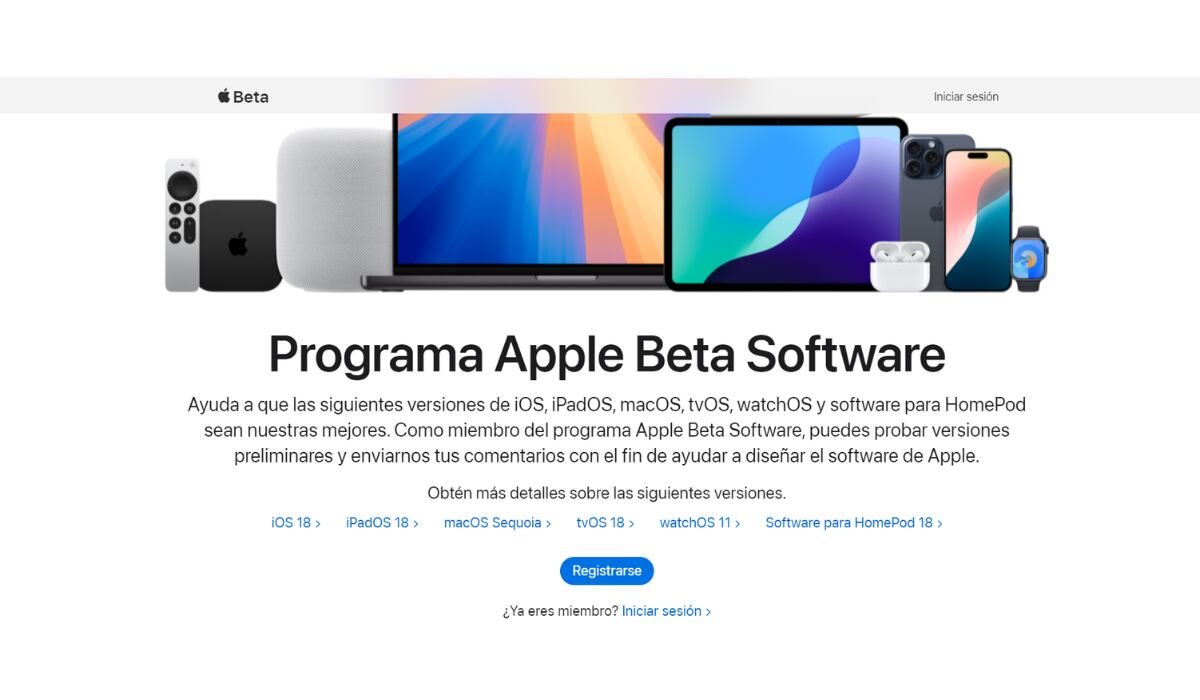 Es necesario inscribirse al programa de Apple Beta Software para obtener las versiones de prueba. (Apple Beta)