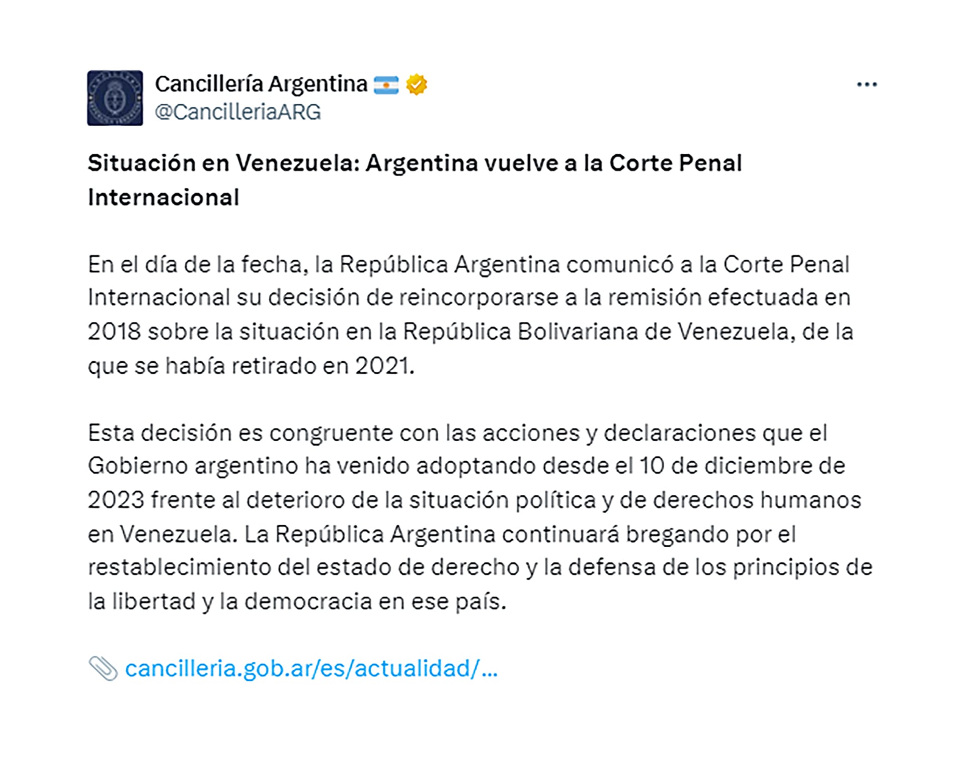 Corte Penal Internacional Cancillería