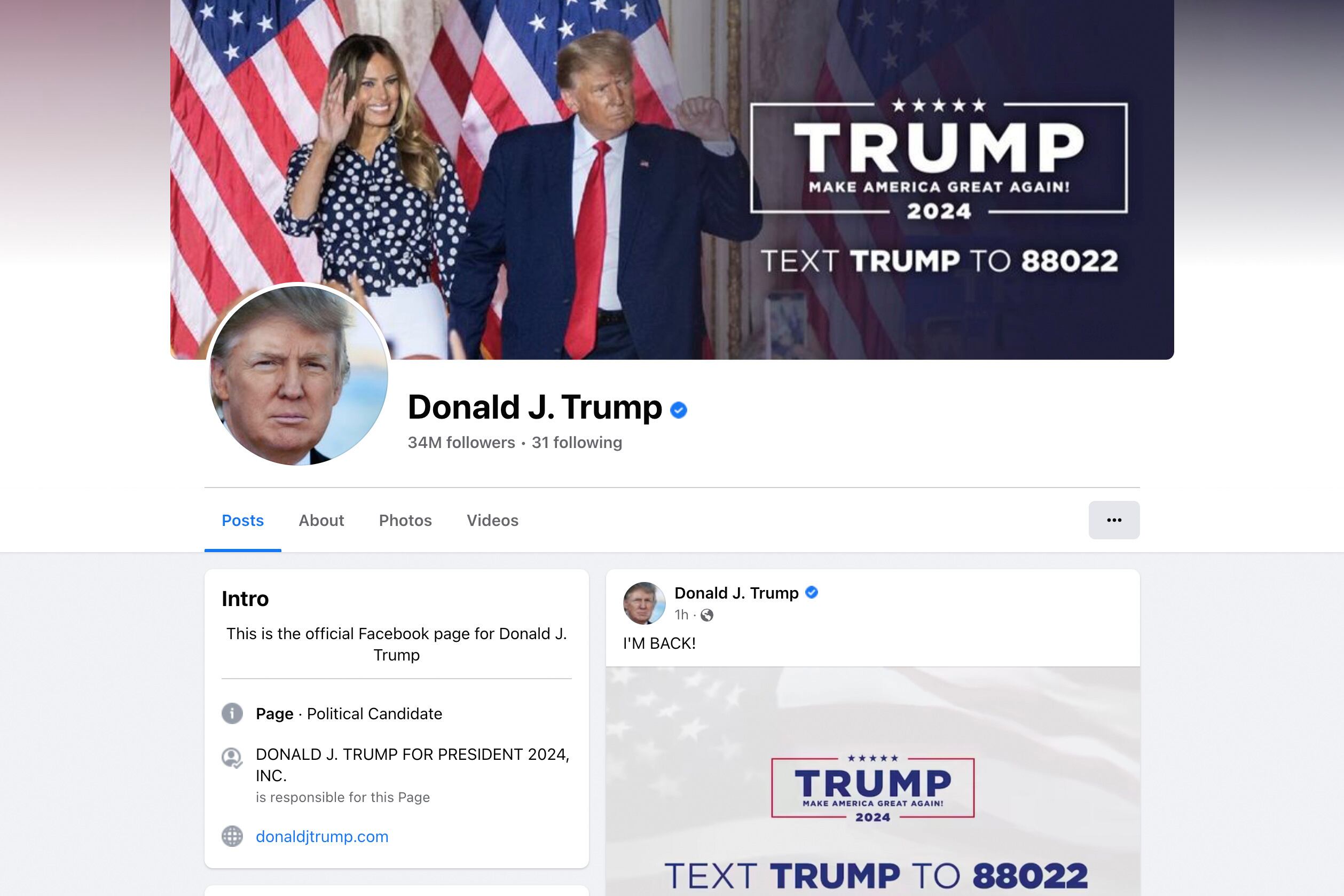 Esta medida busca equiparar las condiciones entre Trump y el presidente Joe Biden de cara a la campaña electoral. (Facebook/AP)