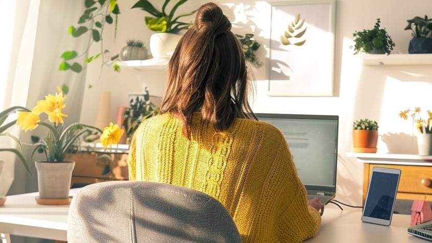 Mujer en teletrabajo, oficina en casa, productividad remota, espacio de trabajo doméstico, concentración laboral - (Imagen Ilustrativa Infobae)