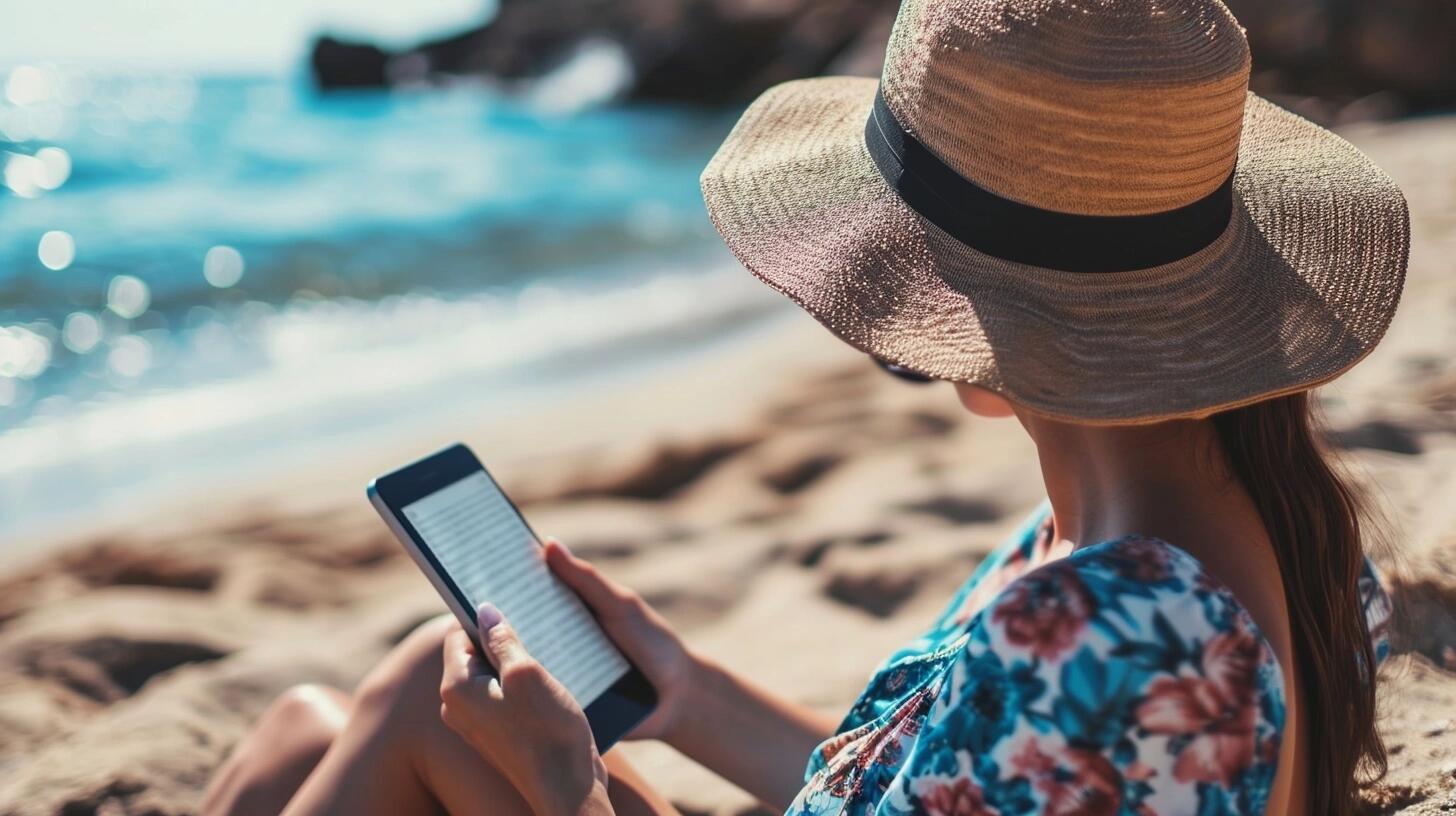 Imagen de alguien relajado en un ambiente de vacaciones, concentrado en la lectura de un libro digital en su smartphone. Destaca cómo la tecnología ha transformado la experiencia de la lectura, permitiendo acceder a una amplia gama de literatura, desde novelas hasta cuentos, en formatos digitales como ePub. La fotografía refleja la fusión de la tecnología y la cultura en la vida cotidiana. (Imagen ilustrativa Infobae)