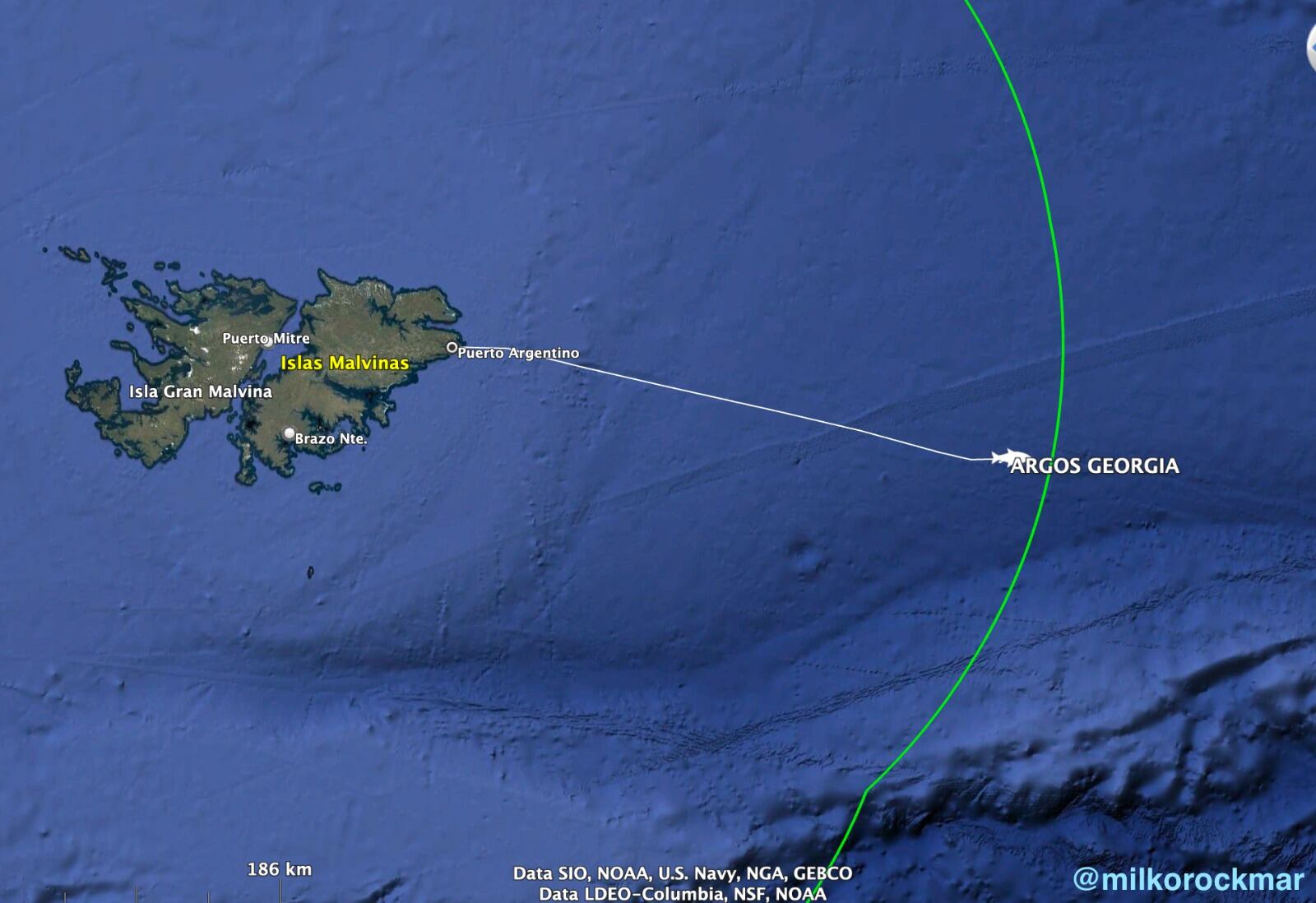 El pesquero Argos Georgia se hundió a unas 200 millas -370 kilómetros- al este de las islas Malvinas. 