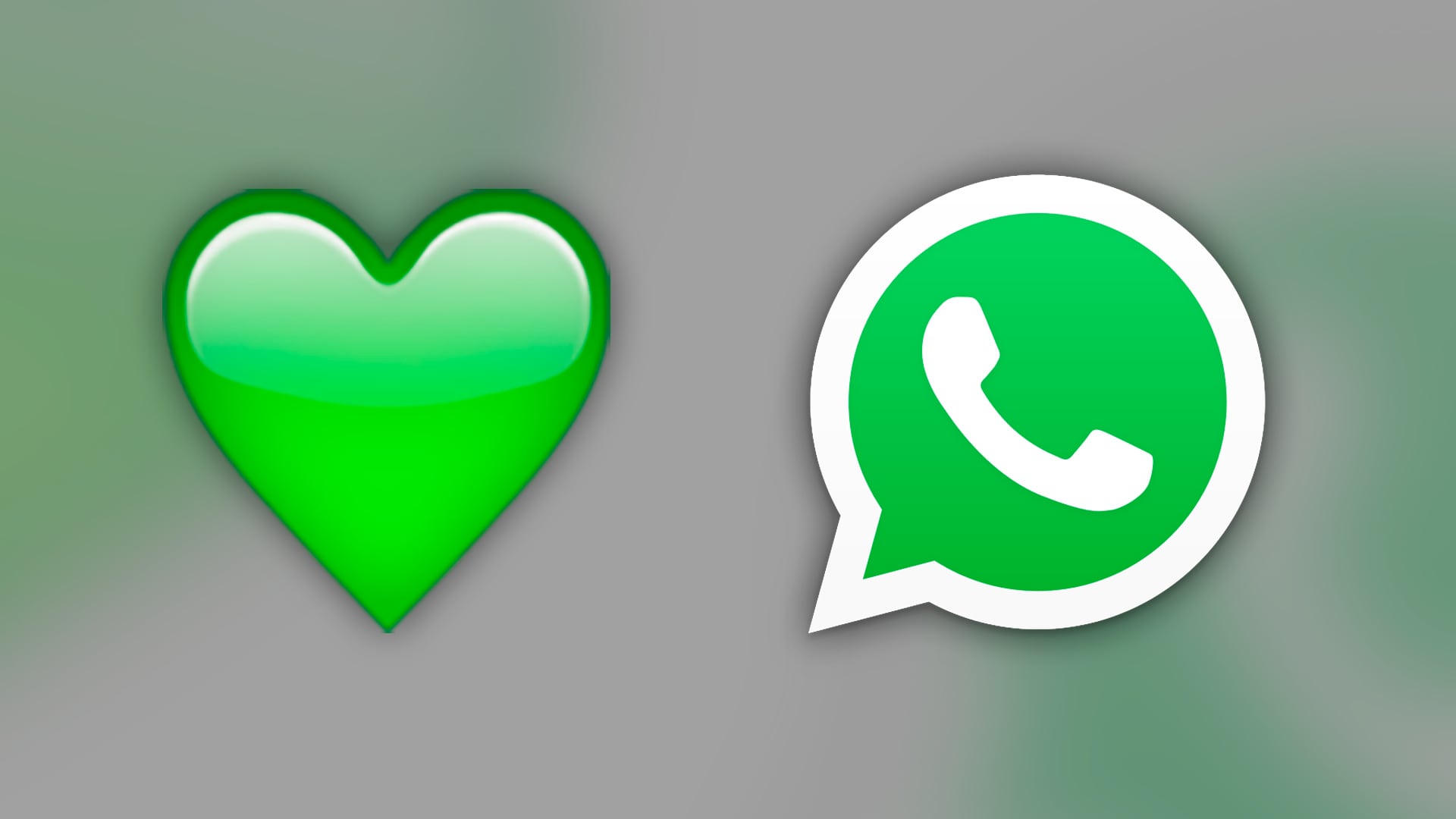 emoji del corazón verde a la izquierda y logo de whatsapp a la derecha.