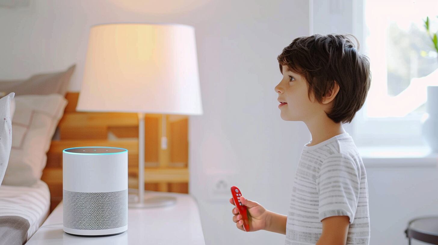 Un joven niño hombre de menos de 10 años conversando, hablando, interactuando con Alexa - (Imagen Ilustrativa Infobae)