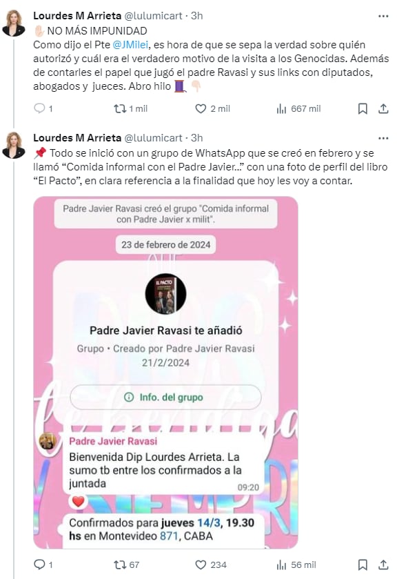 Lourdes Arrieta chats visita de los diputados de LLA a los represores en el penal de Ezeiza