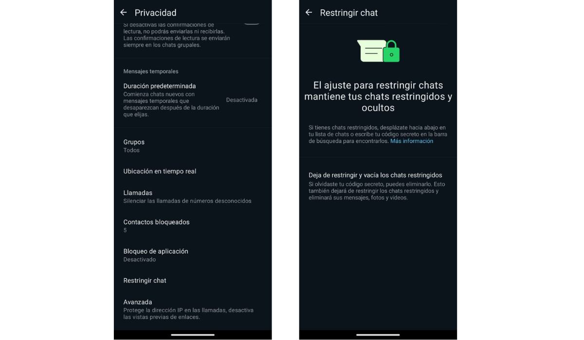 Los usuarios pueden desactivar la opción de chats restringidos en cualquier momento. (WhatsApp)