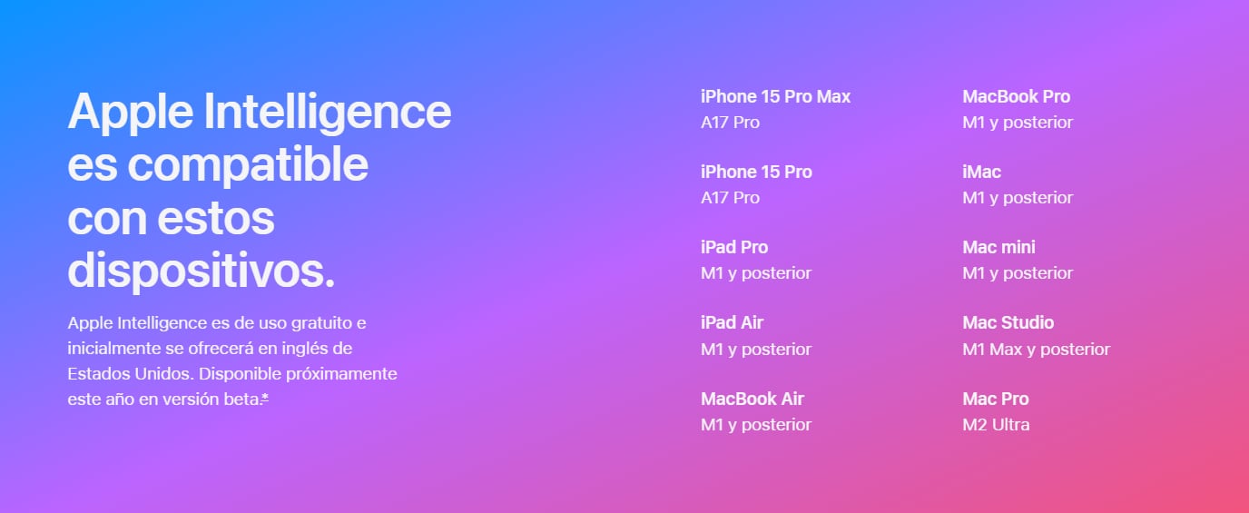 Los únicos modelos de iPhone compatibles con Apple Intelligence son 15 Pro, 15 Pro Max y posteriores. (Apple)