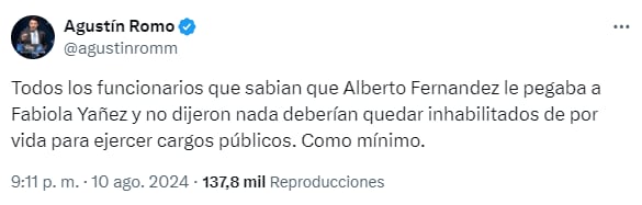 Repercusiones de políticos argentinos a la entrevista de Fabiola Yañez Agustín Romo