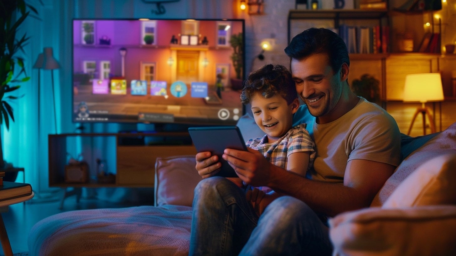 Familia jugando videojuegos, conexión intergeneracional, diversión digital, entretenimiento en casa, padres e hijos, tiempo juntos. - (Imagen Ilustrativa Infobae)