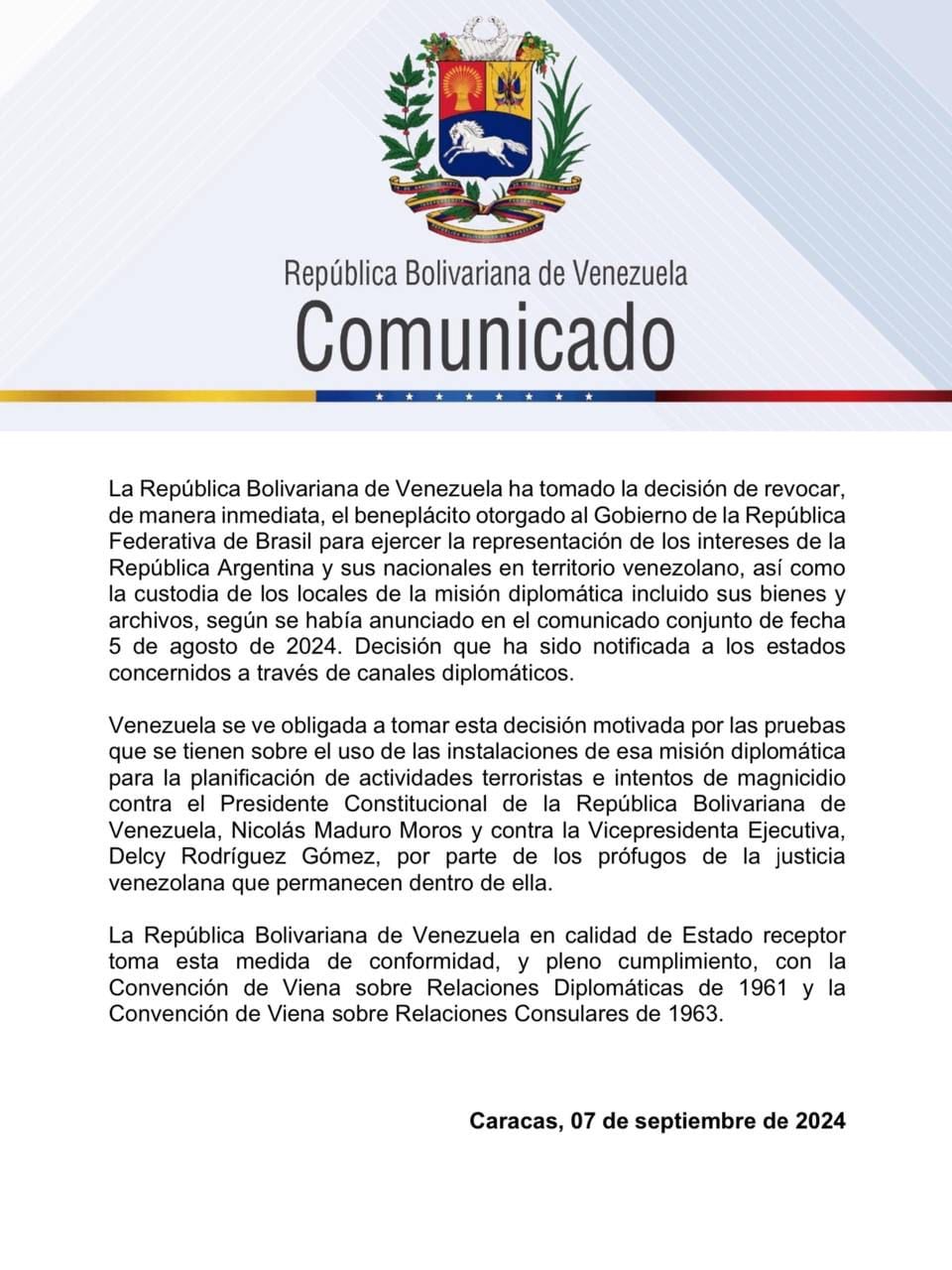 El comunicado de la dictadura chavista