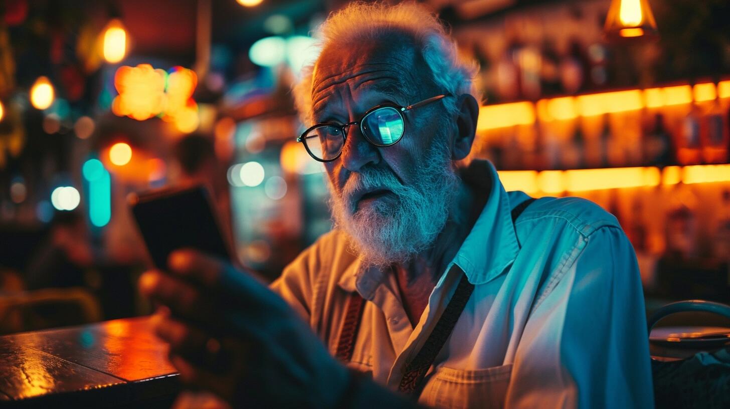 Un abuelo con expresión de sorpresa y admiración al mirar la pantalla de su smartphone. La imagen refleja cómo las personas mayores están explorando y adaptándose al uso de nuevas tecnologías, incluyendo el acceso a internet y las redes sociales. Destaca la capacidad de adaptación de la tercera edad al mundo digital y su interés en mantenerse conectados y actualizados. (Imagen ilustrativa Infobae)