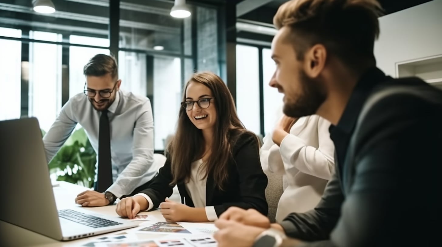 Personas comparten buen momento en su trabajo, entre risas, sonrisas, charlas serias de proyectos importantes, utilizan dispositivos como computadoras y ipads, grupos, distintas etnias, latinos, empleo, empleadores y empleados, compañías, empresas, rubros profesionales, after office, roof top - (Imagen Ilustrativa Infobae)