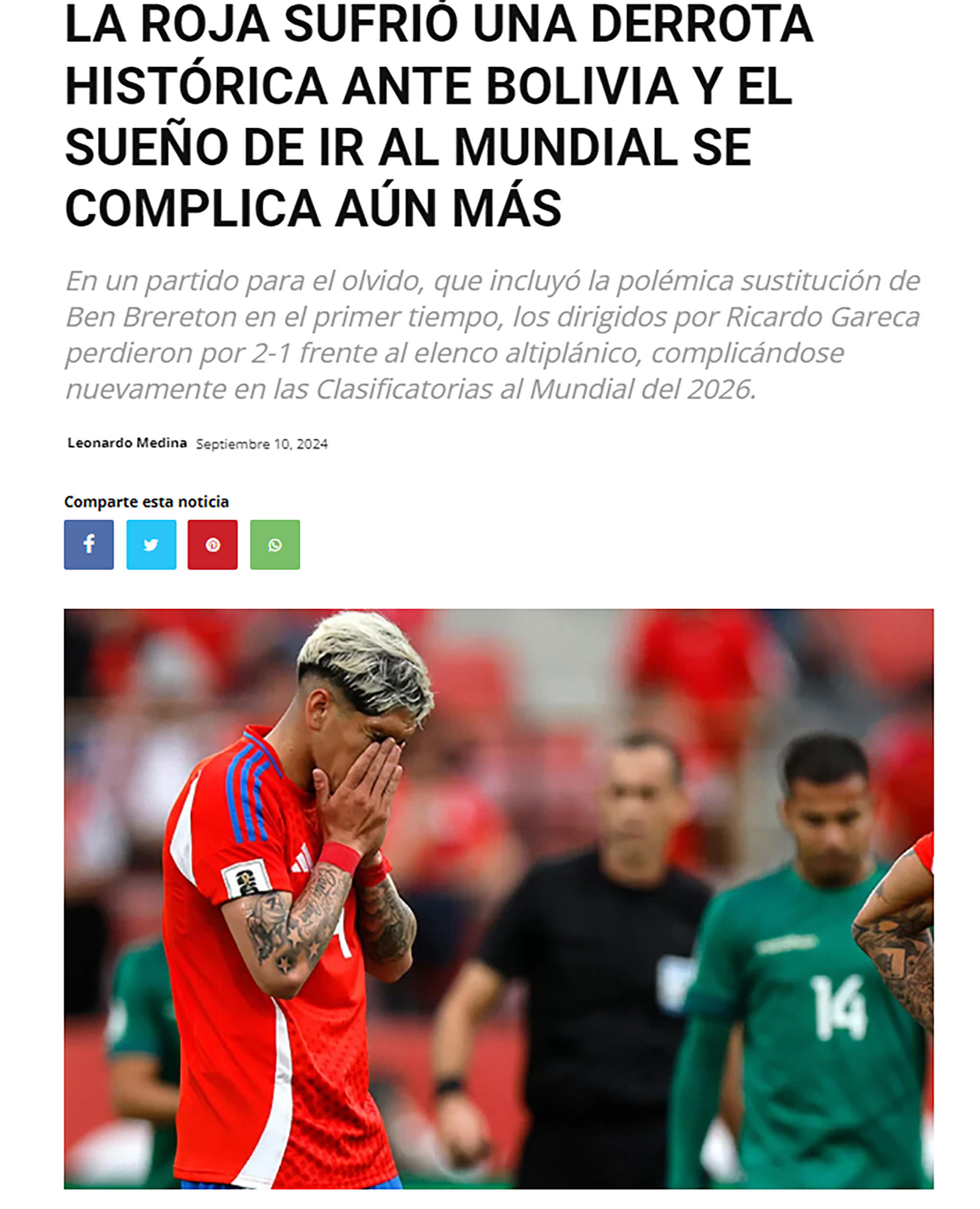 Portadas de los diarios de Chile ante la derrota