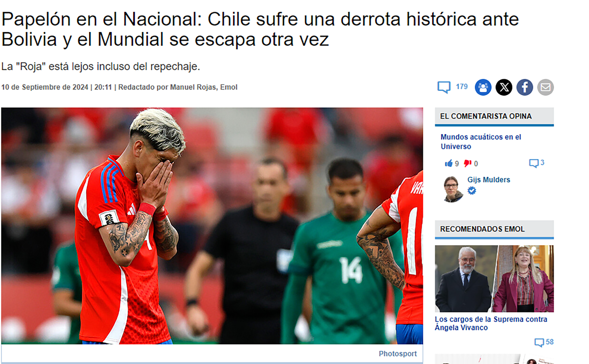 Portadas de los diarios de Chile ante la derrota