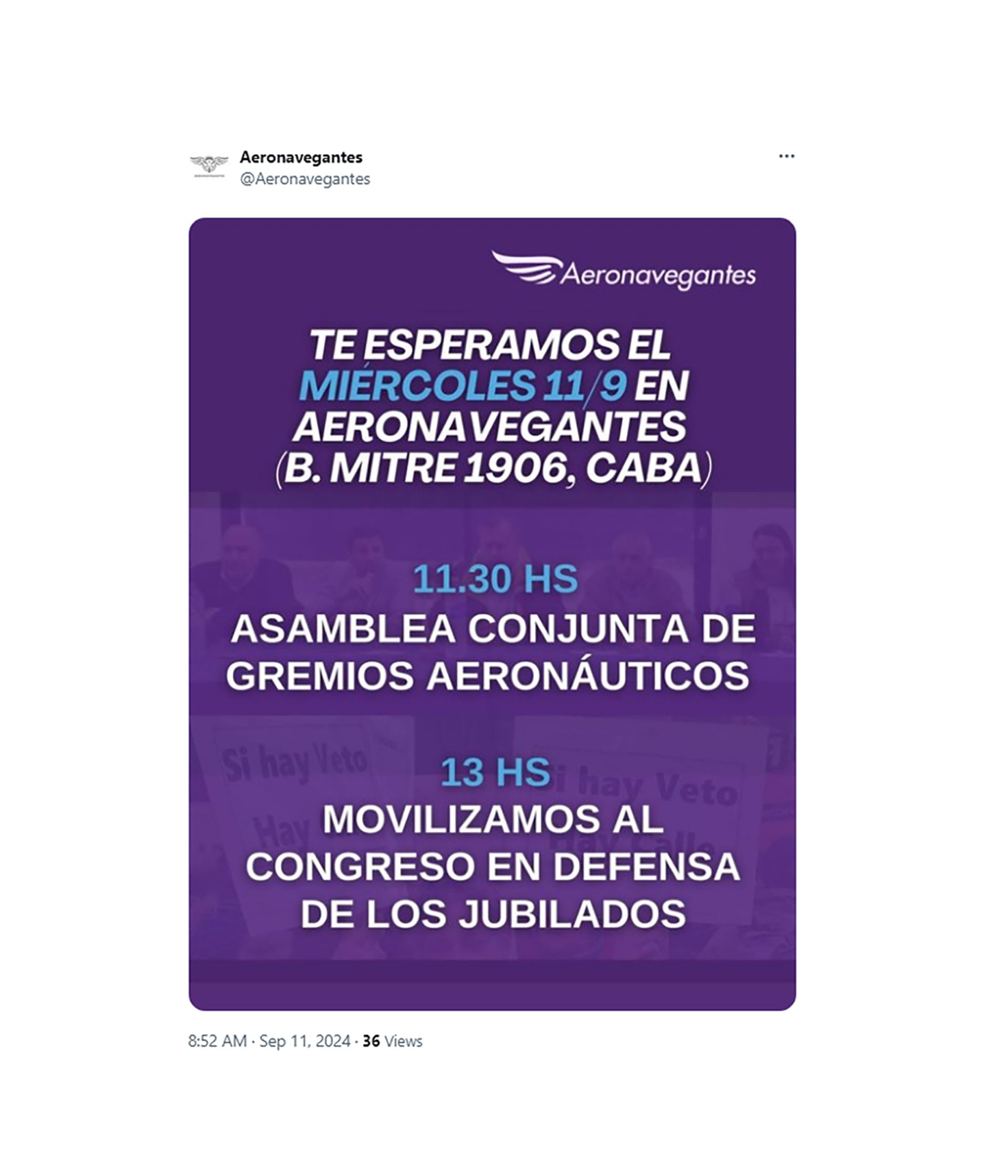 Anuncio reunión gremios aeronáuticos Aeronavegantes tuit