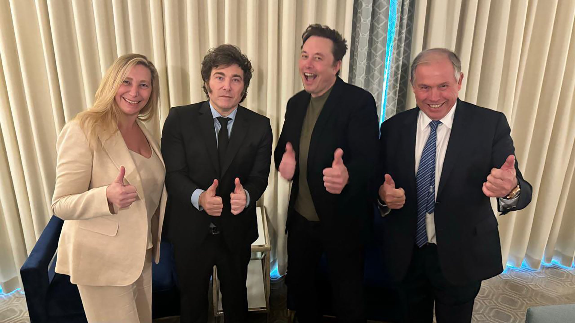 Karina Milei, Javier Milei, Elon Musk y Gerardo Werthein