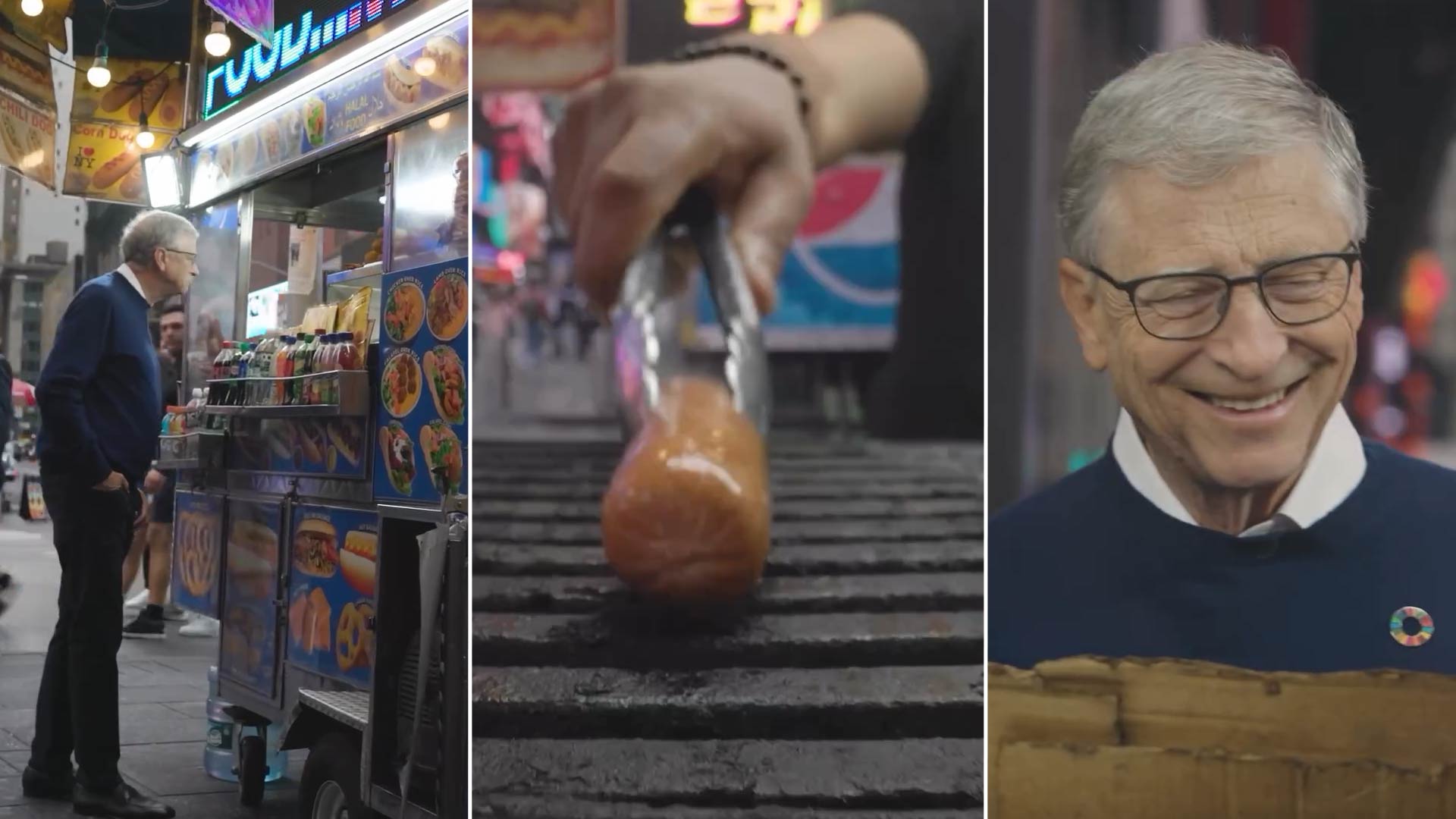 Bill Gates comiendo un hot dog en Nueva York