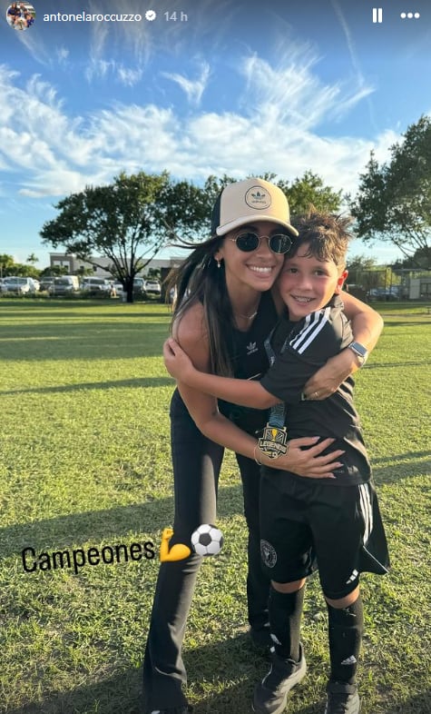 Anto Roccuzzo festejó junto a Mateo Messi el campeonato (Foto: Instagram @antonelaroccuzzo)