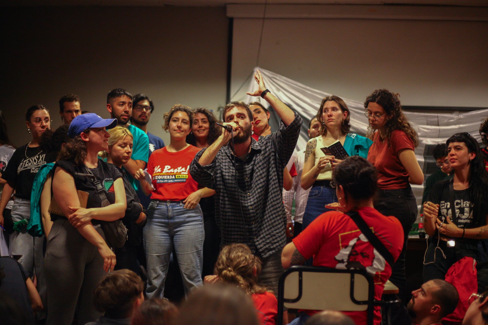 Luca Bonfante en la toma de la Facultad de Filosofía y Letras de la UBA