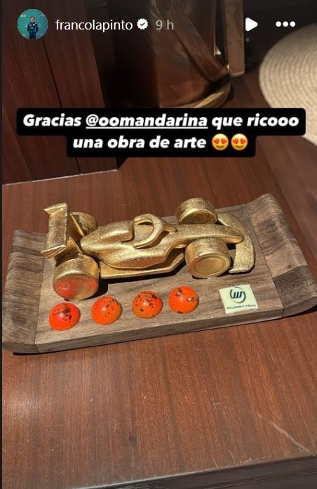 Franco Colapinto mostró la foto del postre que le sirvieron en México