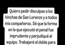 El pedido de disculpas de Francisco Fydriszewski después de picar el penal para San Lorenzo