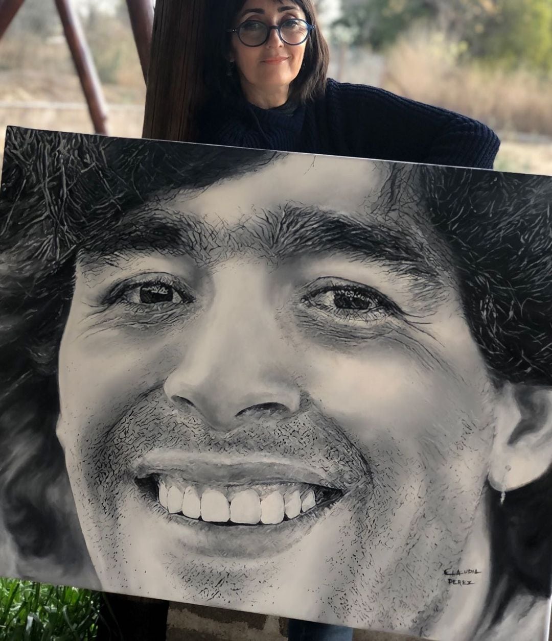 El cuadro de Claudia Pérez retratando a Diego Armando Maradona(Foto/Instagram: @claudiaperezart)