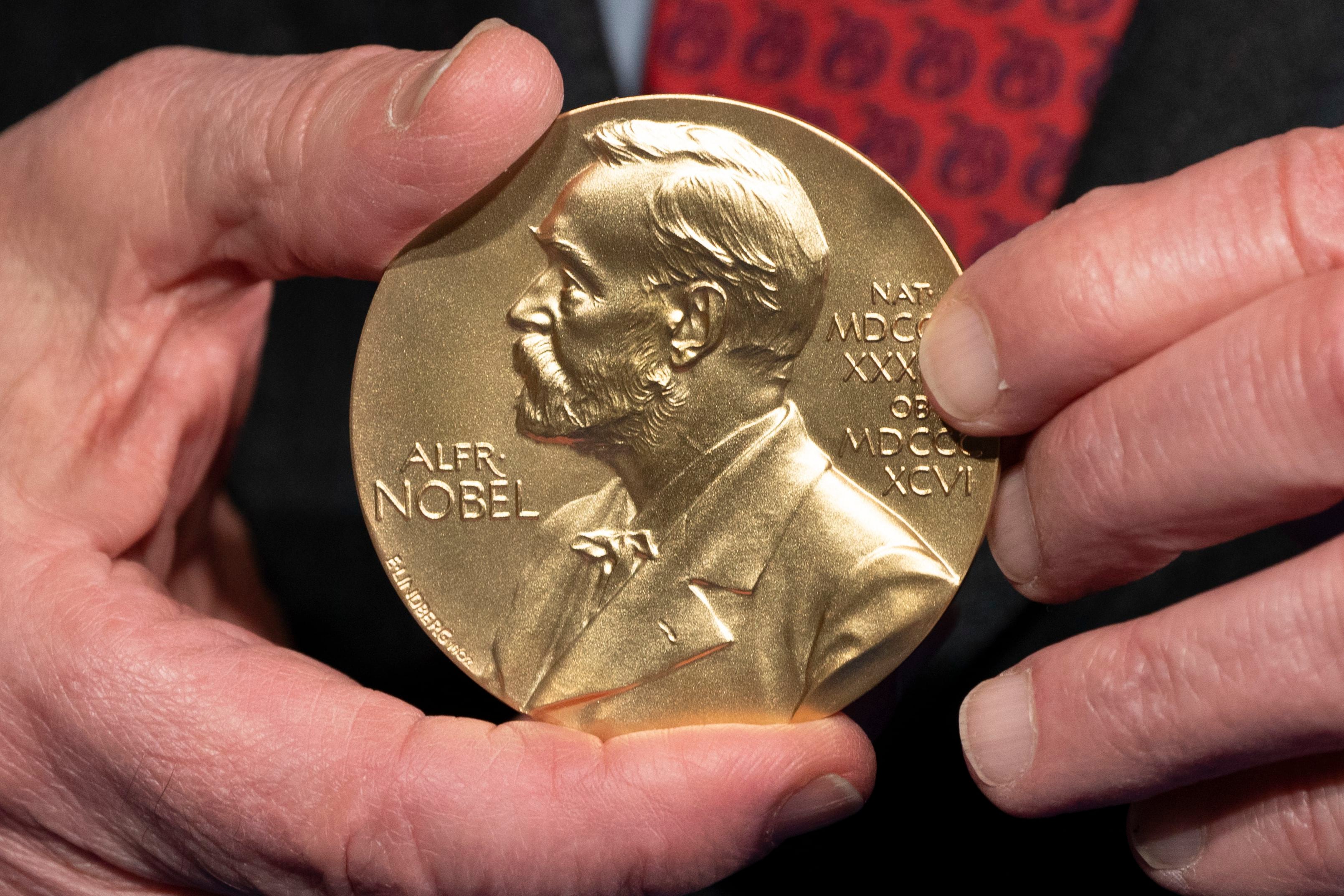 Un primer plano de la medalla que otorga el premio Nobel (AP Photo/Jacquelyn Martin, Archivo)