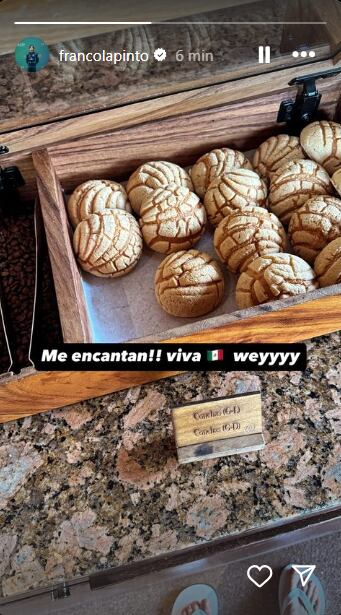 Franco llegó a México y desayunó un pan dulce conocido como concha, una de las especialidades de la panadería del país (Foto: Instagram @francolapinto)