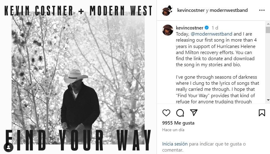 Kevin Costner invitó a sus seguidores a comprar el tema con un precio voluntario. Todo lo recaudado será donado (Instagram/kevincostner)