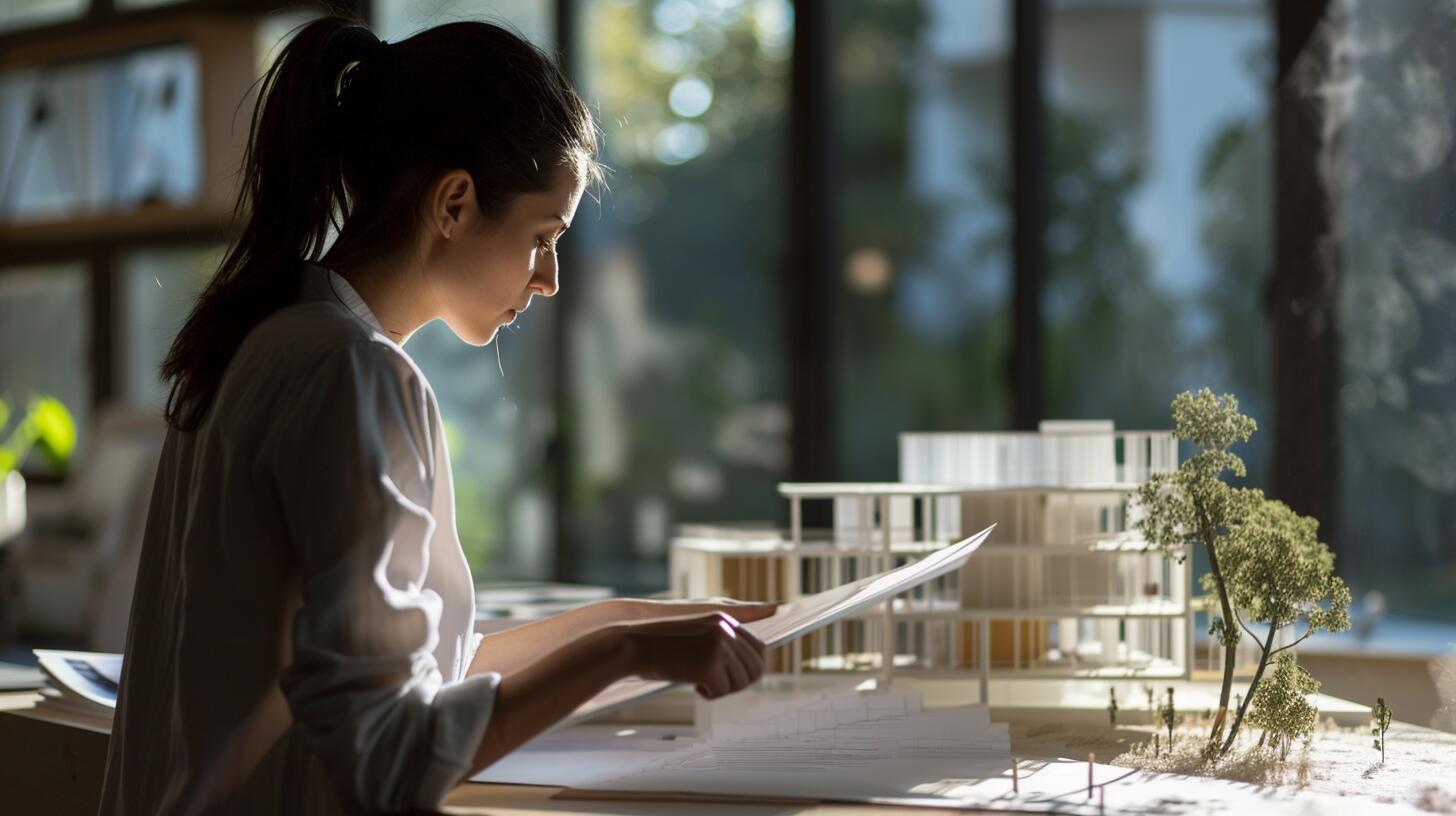 Una arquitecta profesional examina y ajusta una maqueta de diseño arquitectónico en su lugar de trabajo, demostrando su pericia en ingeniería y diseño. La imagen resalta el rol de las mujeres en campos técnicos y creativos, mostrando cómo su trabajo contribuye significativamente al mundo del diseño y la construcción. Representa la importancia de la diversidad de género en la arquitectura y el empleo profesional. (Imagen ilustrativa Infobae)