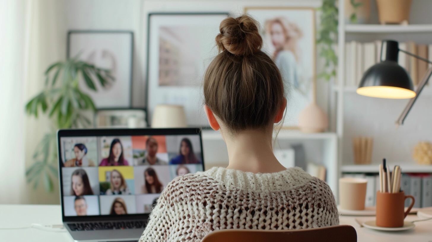 Una mujer joven, adaptada al mundo del teletrabajo, participa activamente en una videollamada de trabajo desde la comodidad de su casa. Este escenario refleja la nueva normalidad del trabajo remoto, donde herramientas como Zoom y Meet facilitan la comunicación y colaboración a distancia. Su dedicación demuestra cómo el home office ha transformado los espacios personales en entornos productivos, integrando tecnología e internet para mantener la eficiencia y el compromiso profesional. (Imagen ilustrativa Infobae)