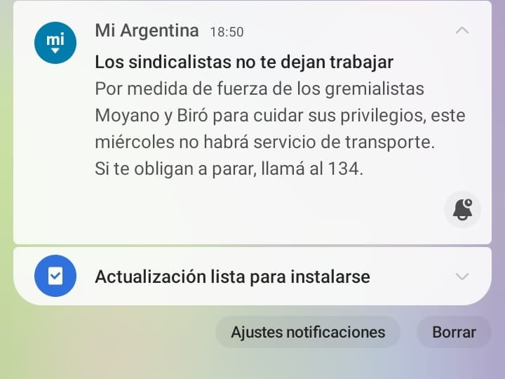 El mensaje político contra el paro, Moyano y Biró que el Gobierno envió a través de la aplicación oficial MiArgentina